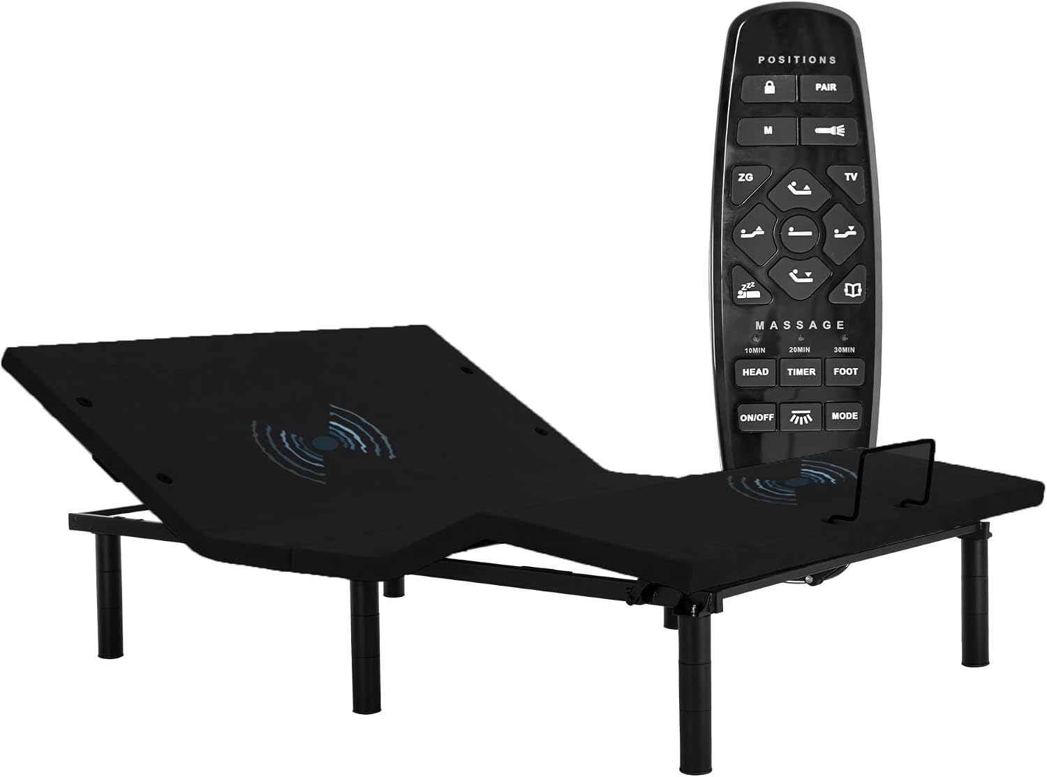 Fromann Adjustable Electric Twin XL Bed Base Frame with Massage, USB Type-C Ports, Zero Gravity, Under Bed Led Lighting and Three Leg Height (Black)
