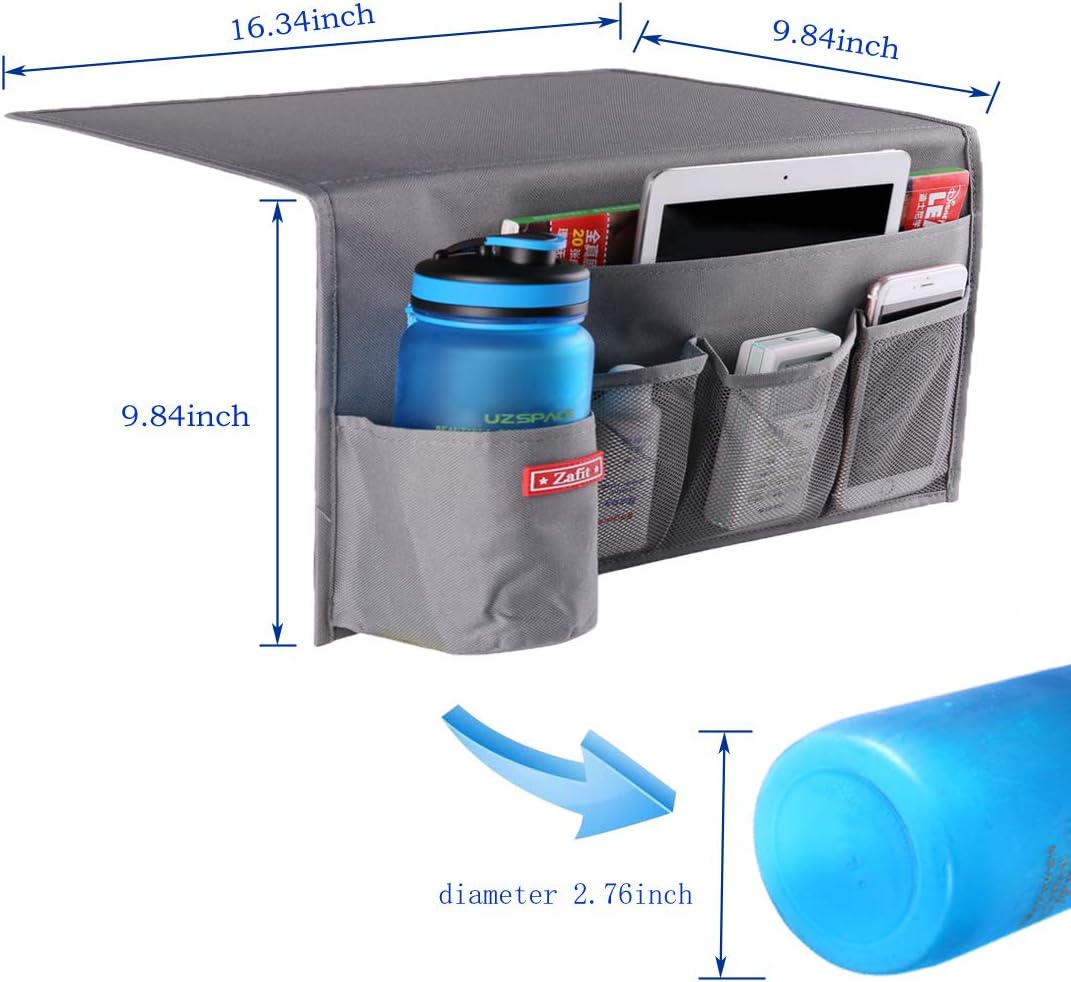 Zafit Bedside Storage Organizer, Table Cabinet Bedside Organizer Caddy for Remotes Phone Glasses (Classic 4 Pockets-Grey)