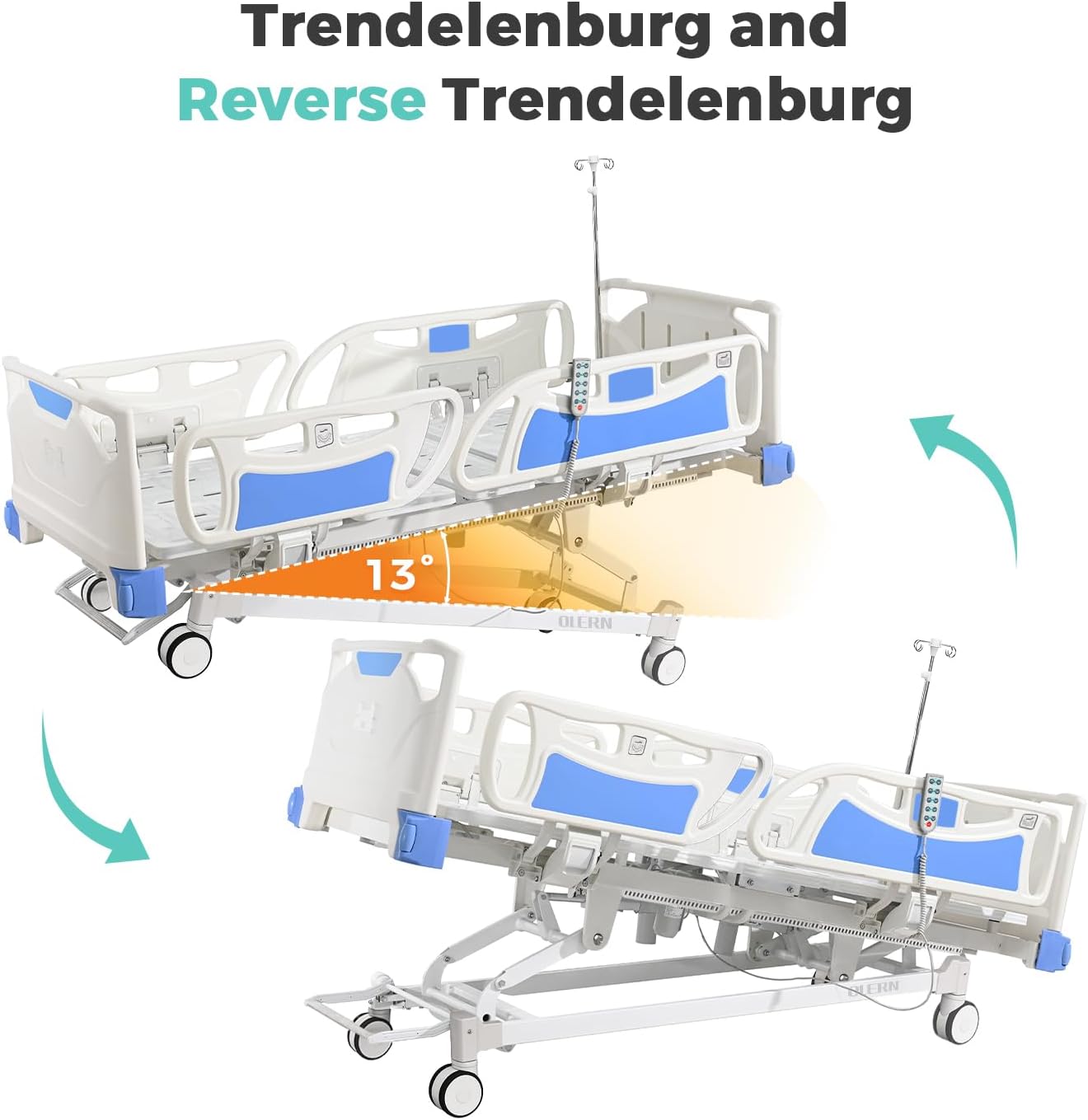 Premium 3 Function Full Electric Hospital Bed,Adjustable Medical Bed | 550LBS,4.7" Waterproof Mattress,Adjustable Height,One-Click CPR,Iv Pole,Germany Moter for Home Use Hospital Nursing Clinic