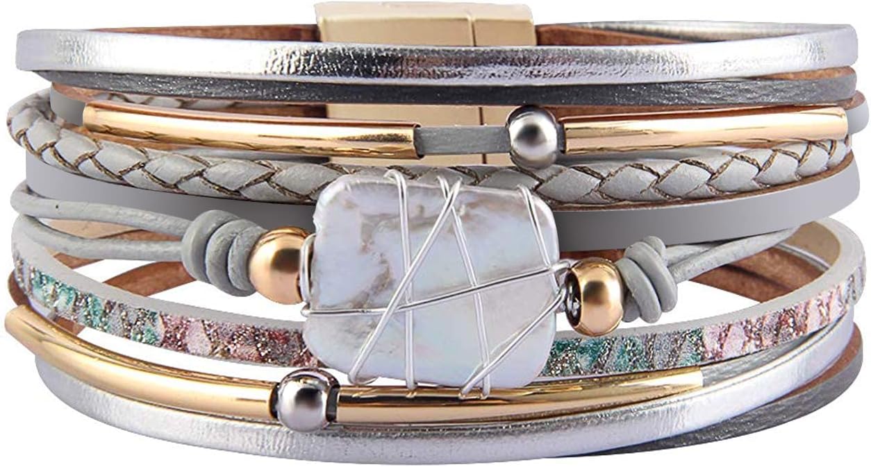 Fesciory Leather Wrap Bracelets for Women, Boho Western Layered Jewelry