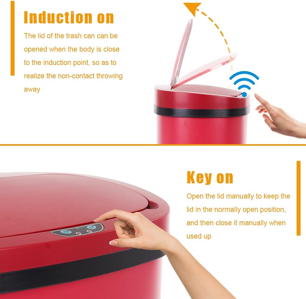 New Red 13-Gallon Touch Free Sensor Automatic Kitchen Office