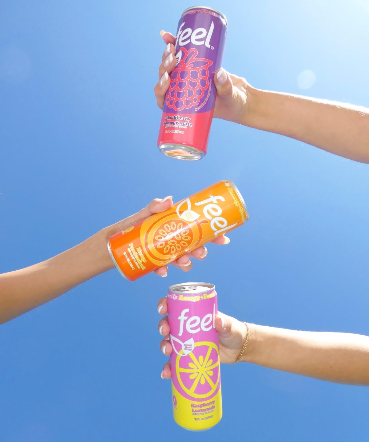 FEEL Variety Pack – Zero Sugar Sparkling Energy Drink – 3 Flavor Assortment, 140mg Plant-Based Caffeine from Green Coffee Beans + L-Theanine – Vitamin C, Vegan, Non-GMO – 12 Pack (12 Fl Oz Cans)