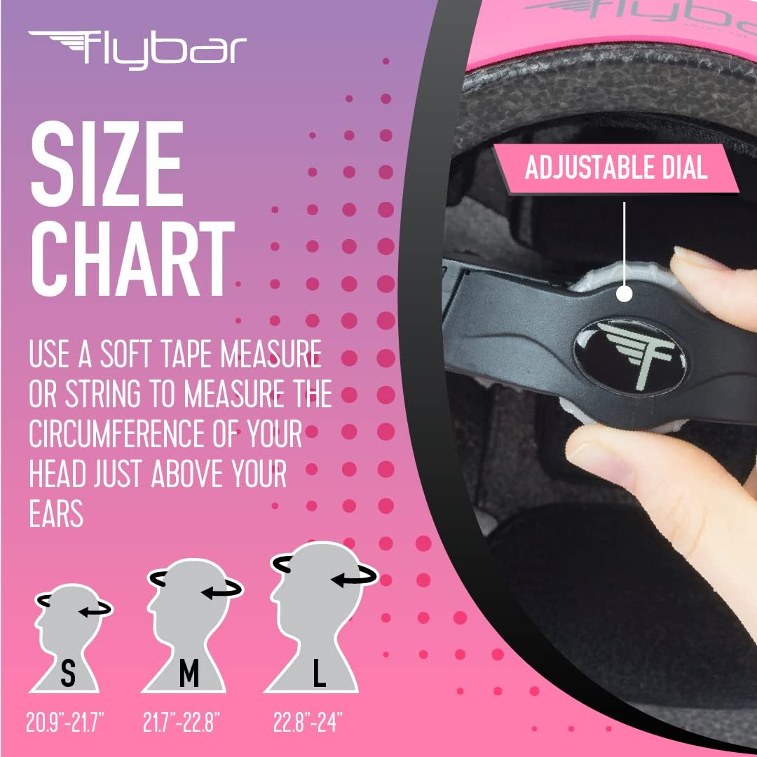 Flybar Bike Helmet- Multi Sport Dual Certified Adjustable Dial, Lightweight Skateboard Helmet, Roller Skating, Pogo, Electric Scooter, Snowboard, Boys and Girls Kids- Adults Helmets
