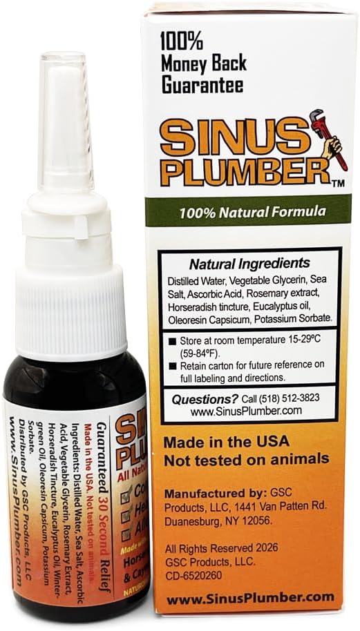 Sinus Plumber Pepper Nasal Spray – Natural Sinus & Allergy Support – Original Formula - 1 fl oz