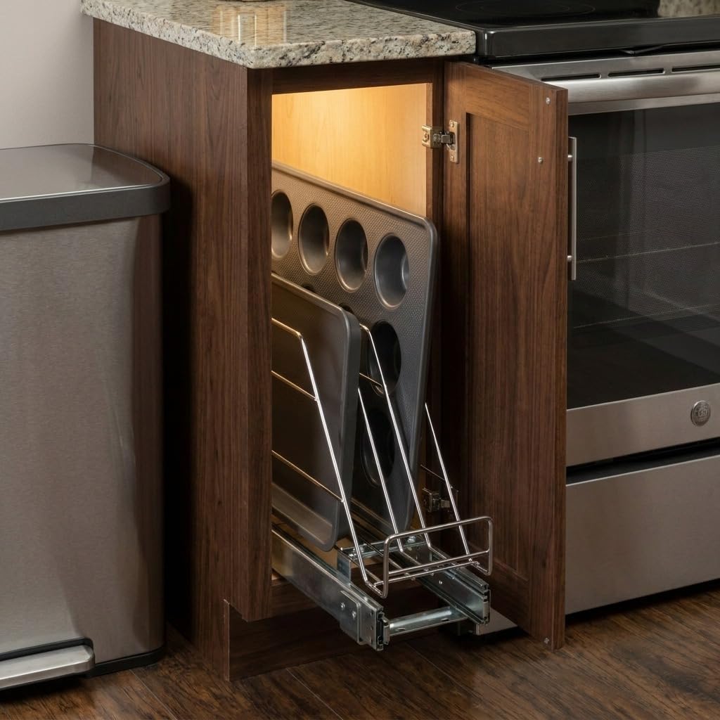 Household Essentials Glidez 2‑Tier Multipurpose Chrome‑Plated Steel Pull‑Out/Slide‑Out Under Cabinet Organizer, Chrome Finish