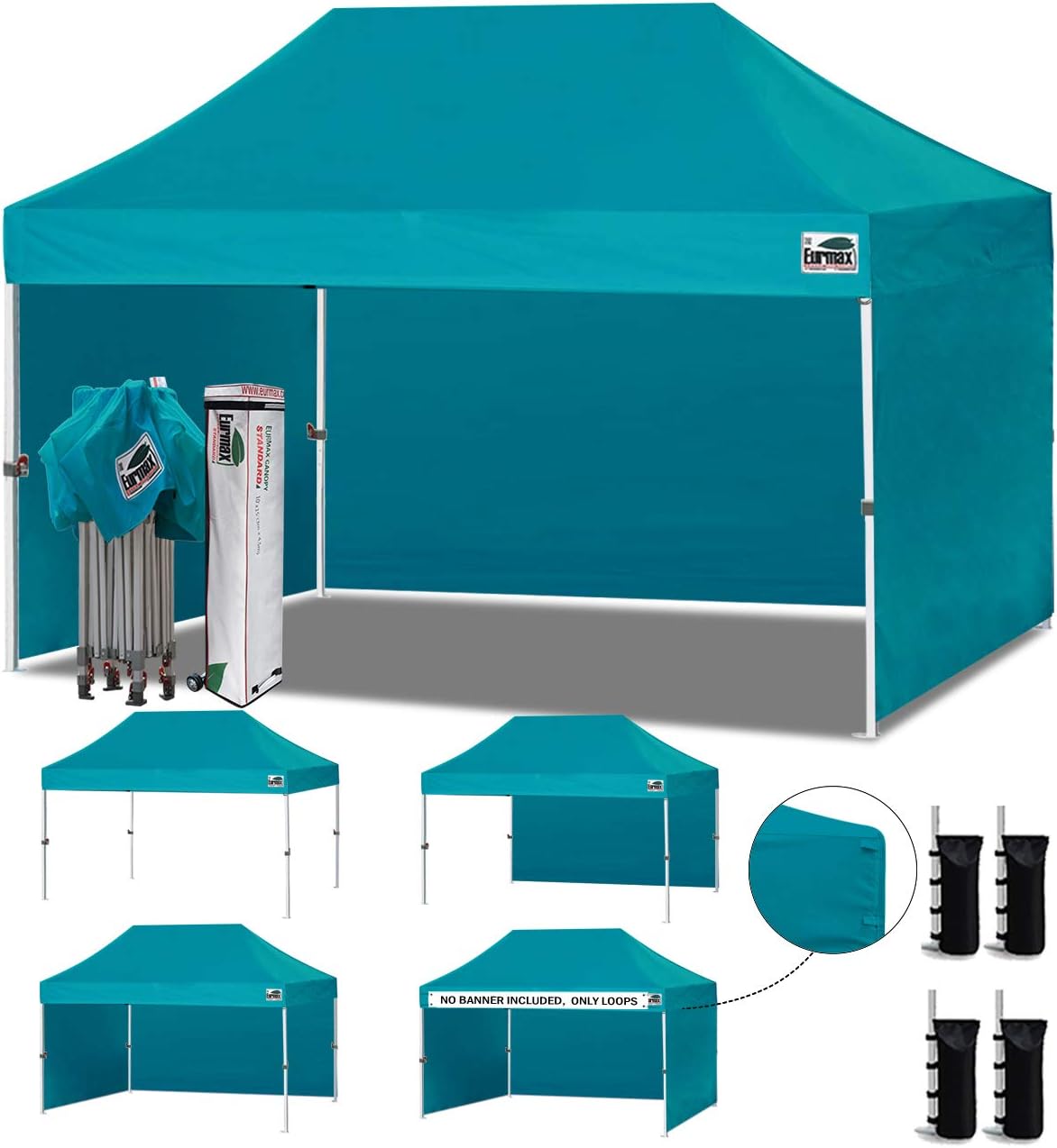 Eurmax USA 10x10 Pop Up Canopy Tent,Commercial Tent with Patented No-Tip Rolling Bag,4 Zippered Removable Walls,UV & Water Resistant Canopy Top,Heavy Duty Outdoor Gazebo,Instant Shelter(White)