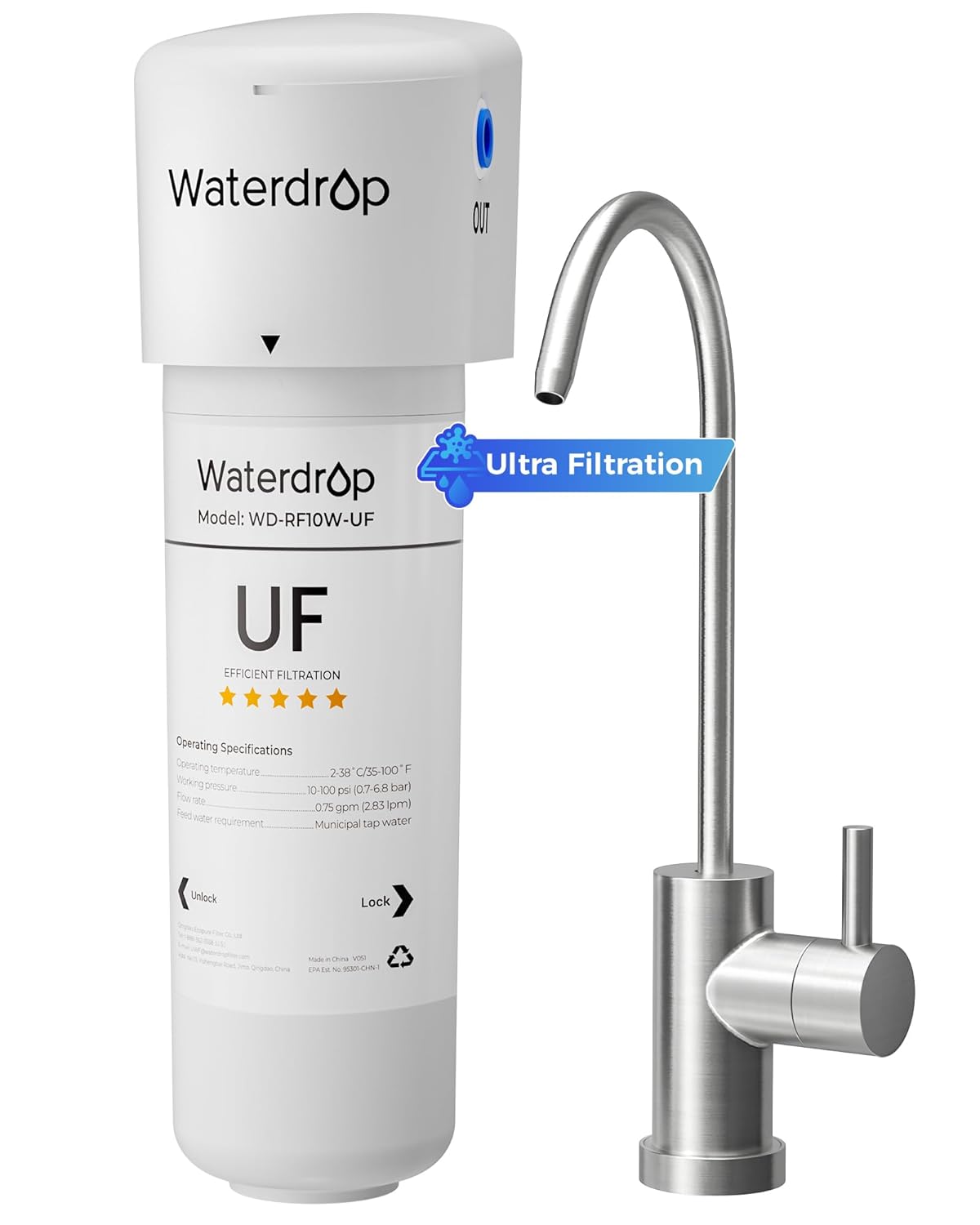 Waterdrop 10UB Under Sink Water Filter System with Dedicated Faucet