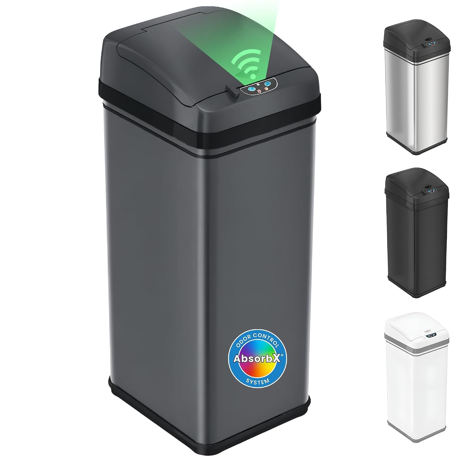 iTouchless 50 Liter / 13 Gallon Kitchen Trash Can with Lid & Deodorizer – Motion Sensor Semi-Round Stainless Steel Garbage Bin for Home, Office, or Garage – Slim, Wide Opening Large Capacity Design