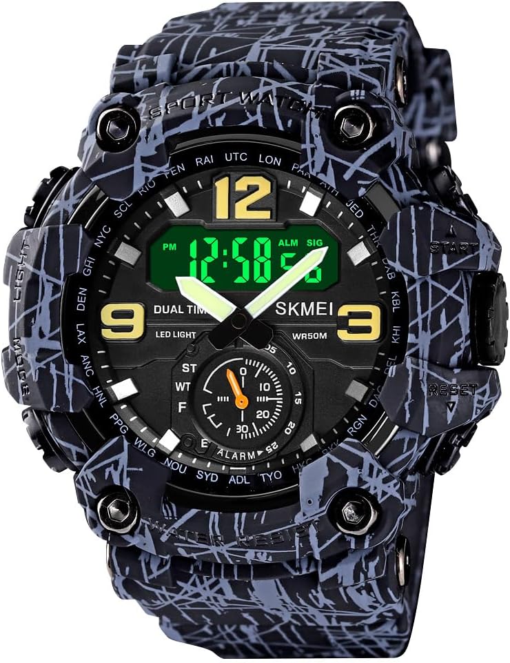 Gosasa Men's Large Face Outdoor Sports Watches Military S-Shock Watch Waterproof, Backlight, Alarm, Stopwatch Features - Rugged Wristwatch for Training, Hiking, and Adventure