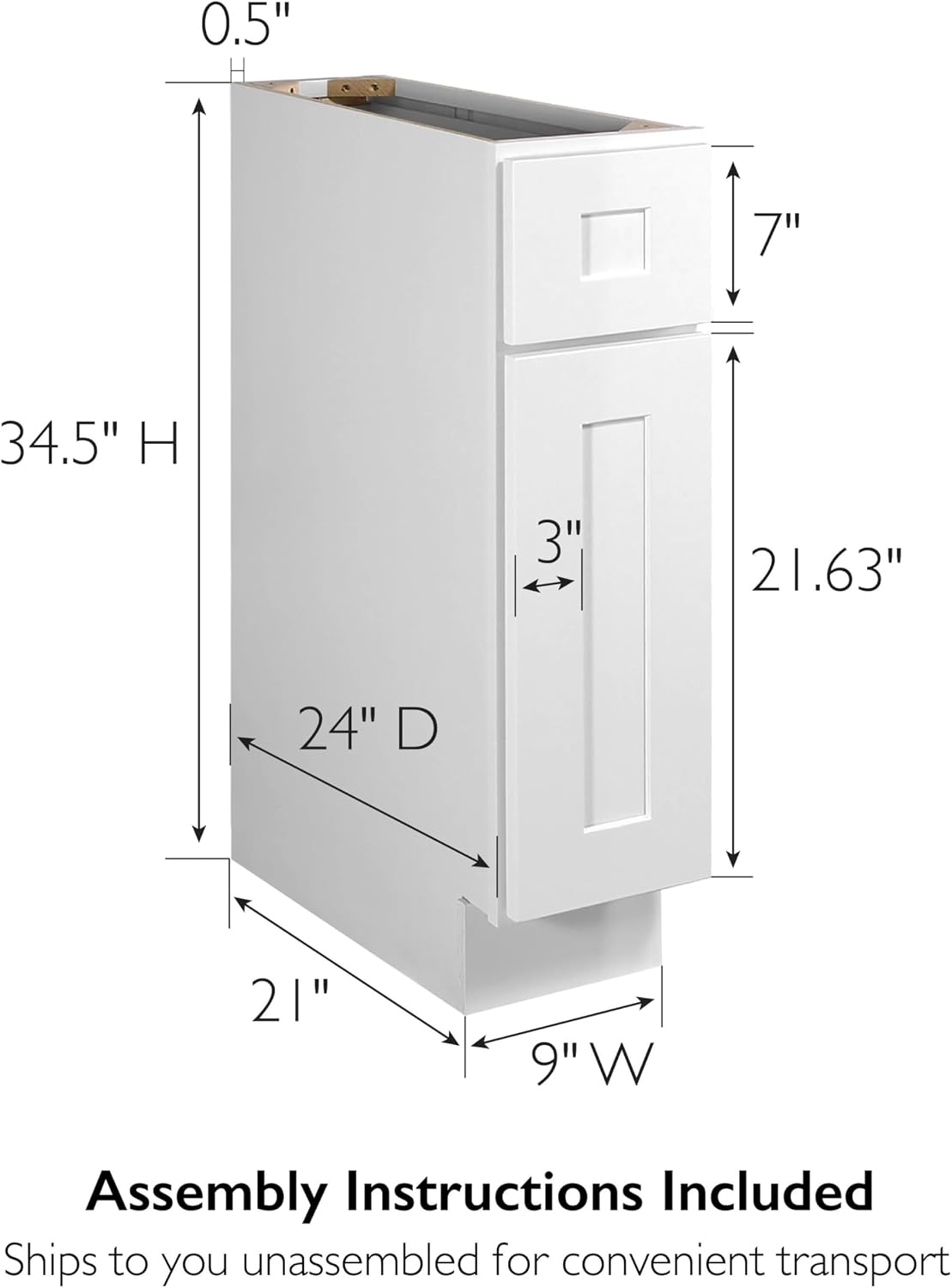 Brookings Shaker Unassembled Base Kitchen Cabinet B18, 18 W x 24 D x 34.5 H, Painted White with Sherwin Williams®, Solid Wood – Design House, 561340 | Adjustable Shelves, Adjustable Hinges, Floor Mount, Contemporary/Modern, Wood, Kitchen, 561340