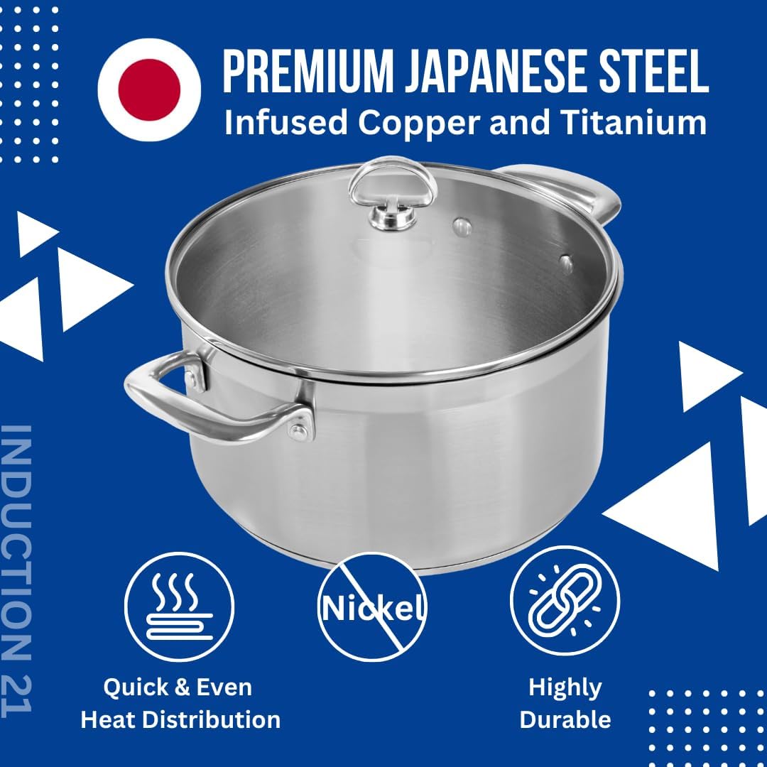 Chantal Induction 21 Steel 1 quart NonStick Saucepan with Tempered Glass Lid, Ceramic Non Stick, Brushed Stainless Steel