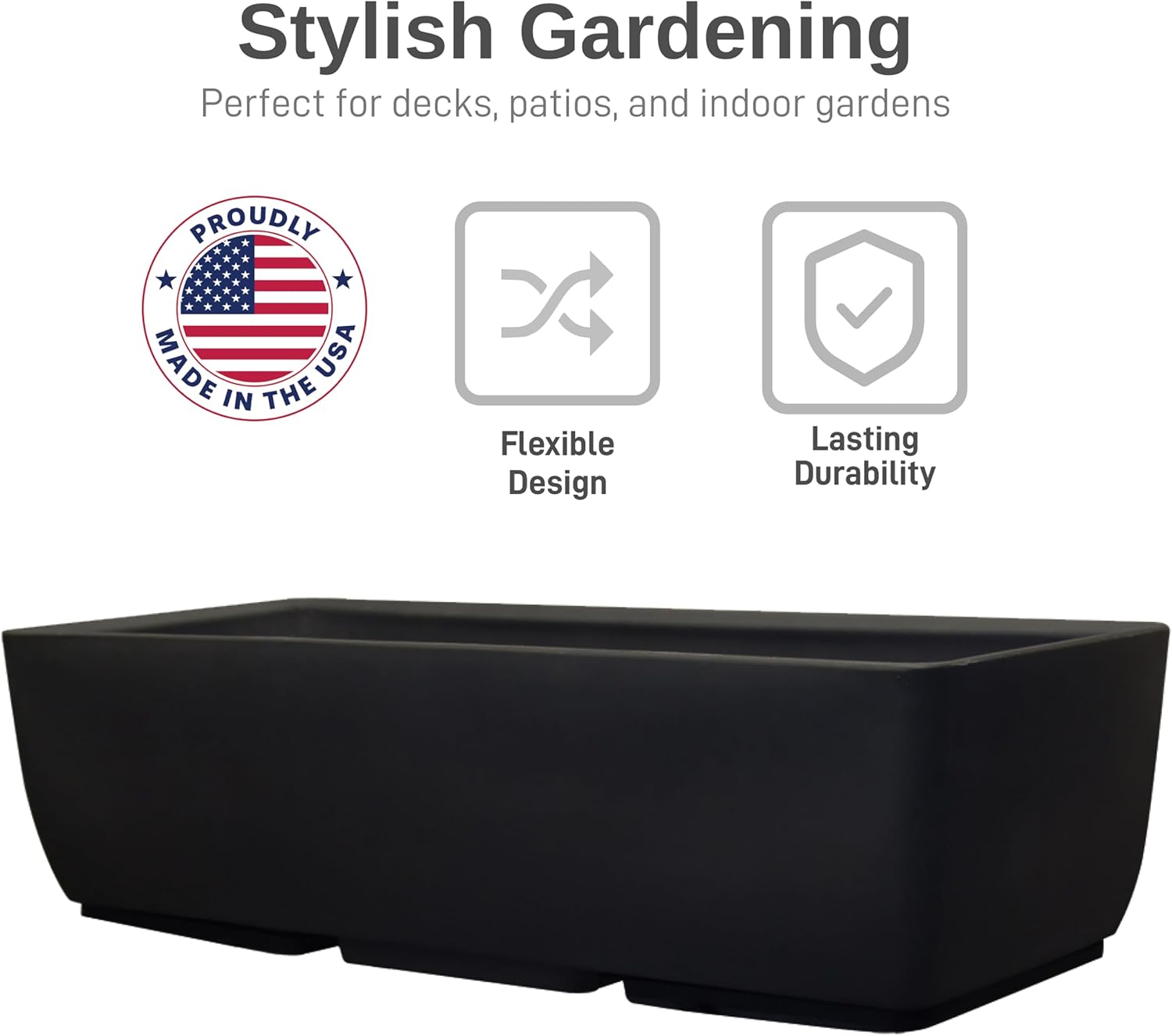 RTS Home Accents 30" Urban Rectangular Garden Planter, Graphite - Stylish, Durable, and Weather-Resistant Planter for Outdoor Gardens, Patios, and Urban Spaces