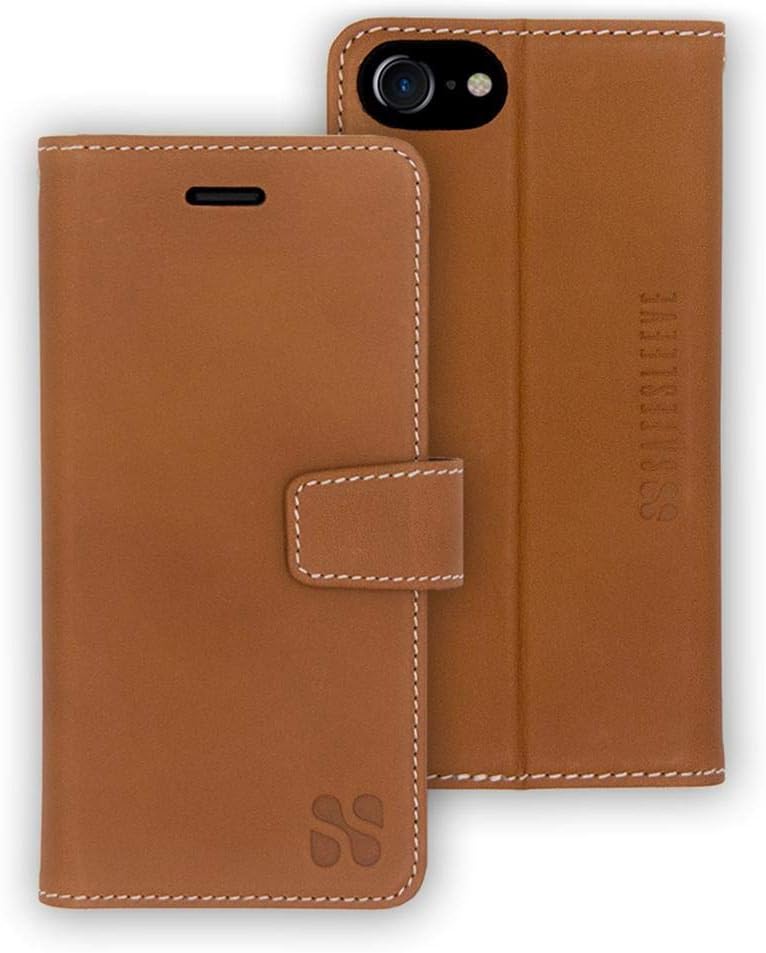 SafeSleeve EMF Blocking Wallet Case for iPhone 6/7/8, Black | EMF Blocker, Card Data Protection, Magnetic Closure, Leather Folio Protection for Daily Use
