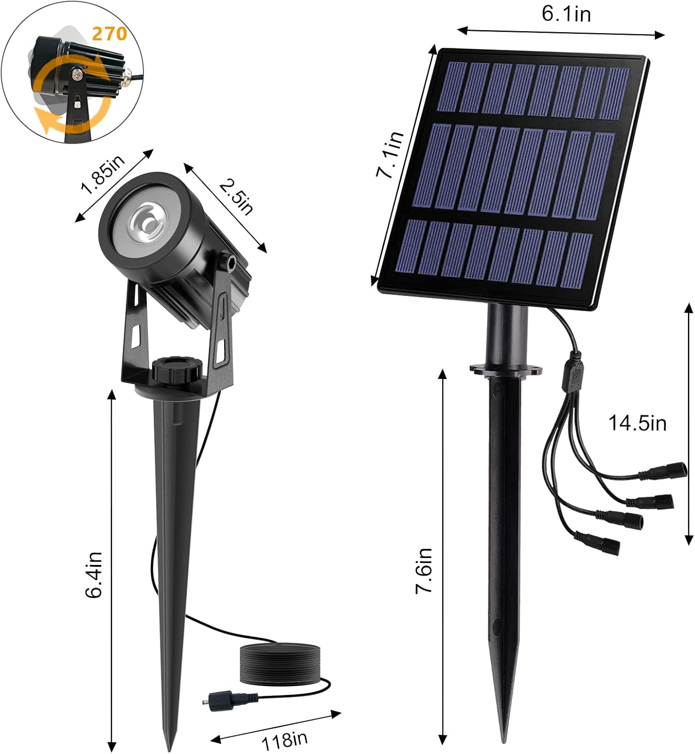 T-SUN Solar Spot Lights Outdoor, Dual Head Solar Spotlights, Cool White | IP65 Waterproof, 2 Brightness Modes, Dusk to Dawn Solar Uplights for Garden, Yard, Pathway, Patio, Lawn