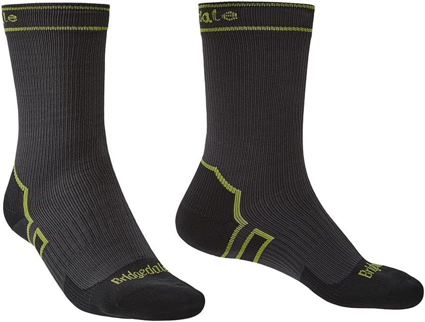Bridgedale StormSock Lightweight Boot Waterproof Breathable Sock, Dk. Grey/Lime, M