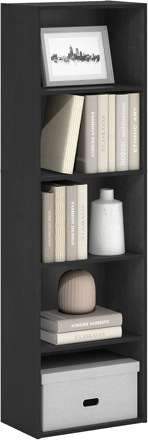 Furinno LUDER Book Shelf, 5-Cube Bookshelf, Reversible Bookcase, 9.4 x 19.5 x 31.5, Easy Assembly, for Living Room, Bedroom, Home Office, White