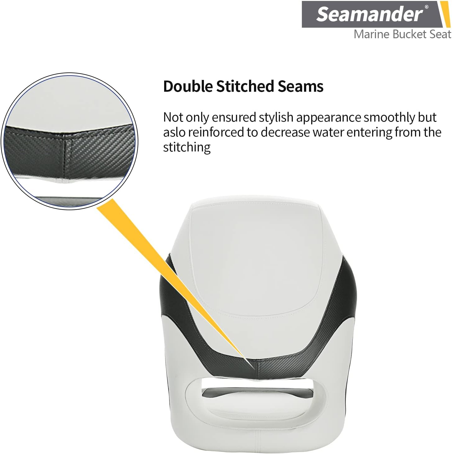 Seamander Boat Captains Chair,Captain Bucket Seat with Flip Up Bolster,Integral Rotomolded Frame, Premium EPDM Foam Material, Marine Grade Vinyl (A-White/Charcoal)