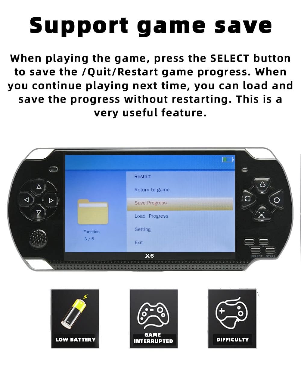 JXD Handheld Game Console 4.3 inch 8GB Built in 2000 Games for Multiple Simulators X6 Retro Video Game Console Mp3/4/Ebook TV Out Mini Hand Portable