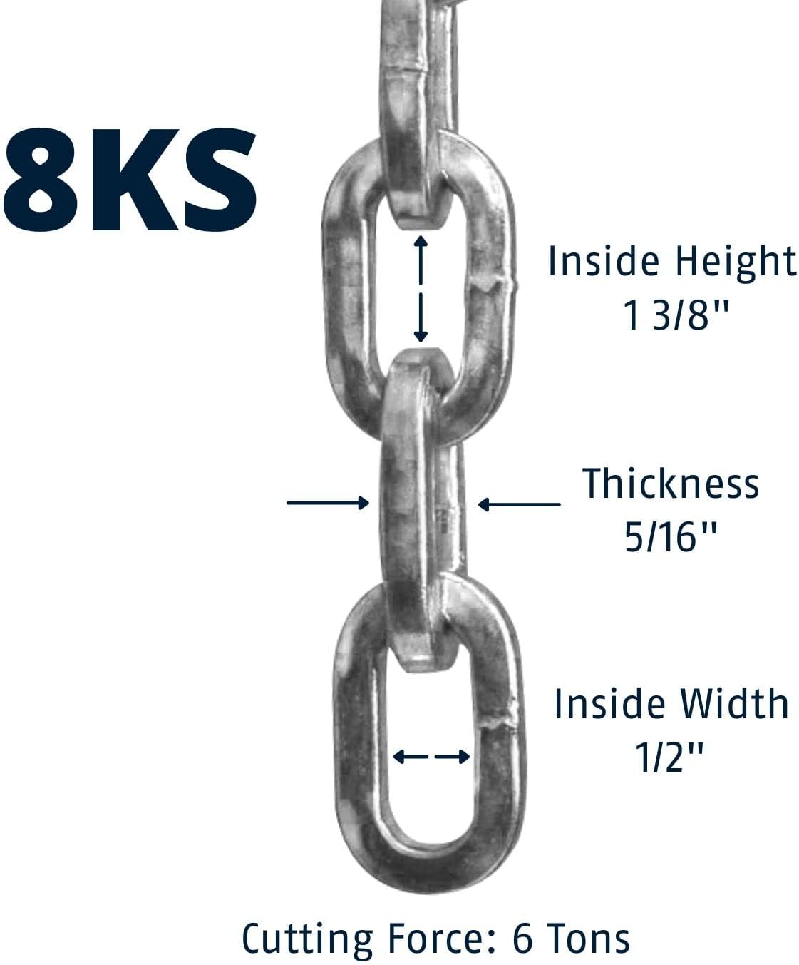 ABUS Hardened Steel 8KS 6 Foot x 5/16" Thick Square Security Chain | for Bikes, Containers, Trailers, ATV's, Motorcycles and Personal/Industrial Property