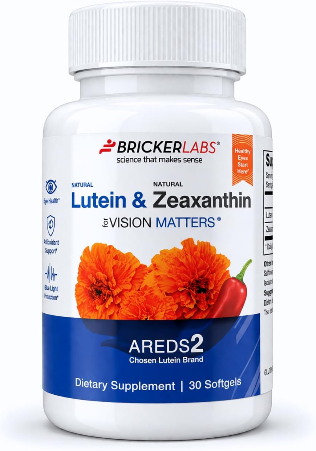 Bricker Labs Natural Lutein + Zeaxanthin Eye Supplement – Supports Eye, Brain, and Skin Health with Macular Carotenoids, Superior Bioavailability