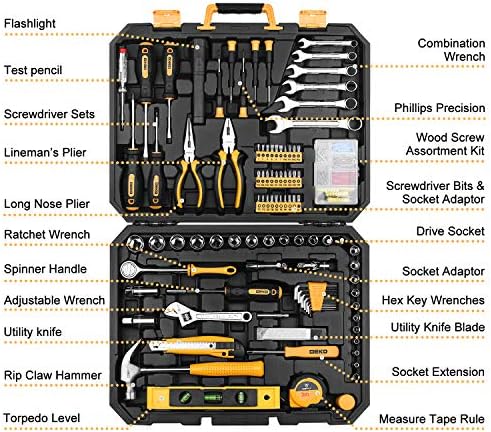 DEKOPRO 208 Piece Tool Set,General Household Hand Tool Kit, Auto Repair Tool Box with Plastic Toolbox Storage Case