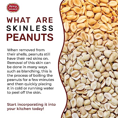 Spicy World Skinless Peanuts, Blanched Raw Peanuts (Uncooked, Unsalted) 4 Pound (64oz) ~ All Natural USA Grown