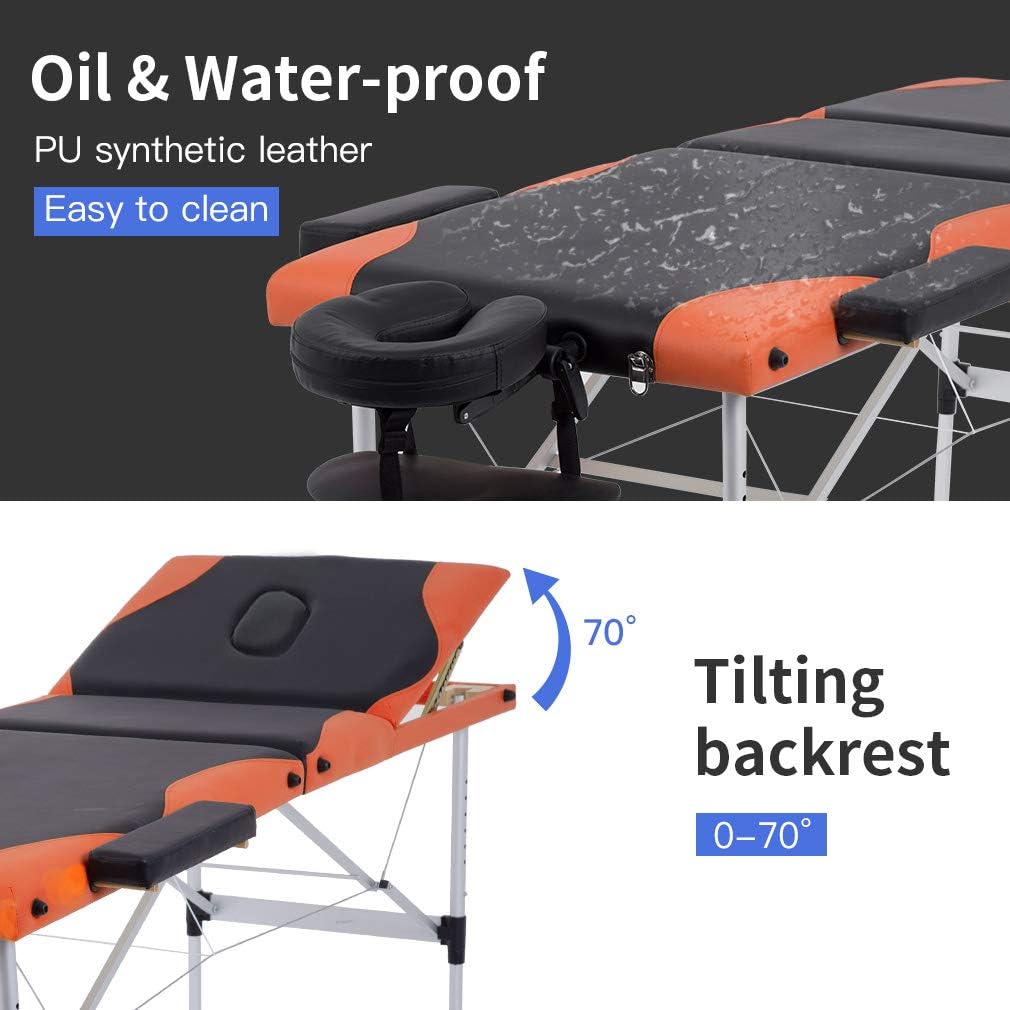 BestMassage Aluminium Massage Bed Portable Massage Table 28 inch Wide Lash Bed Height Adjustable 3 Folding Spa Table with Non-Woven Bag for Spa Footmassage Facial CareSpa Tattoo