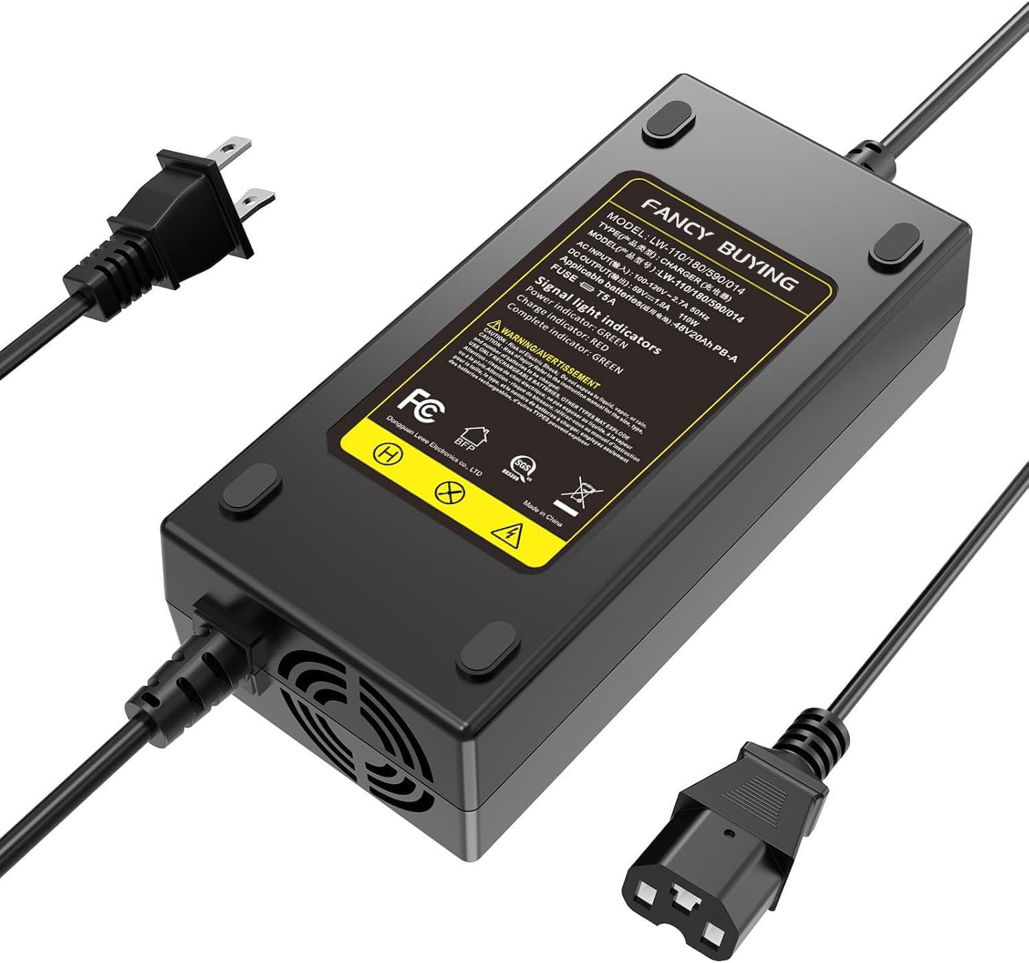 59V 1.8A for 48V 12AH Lead Acid Battery Charger for Electric Bicycle Motor Bike - 3 Holes Plug AC Adapter