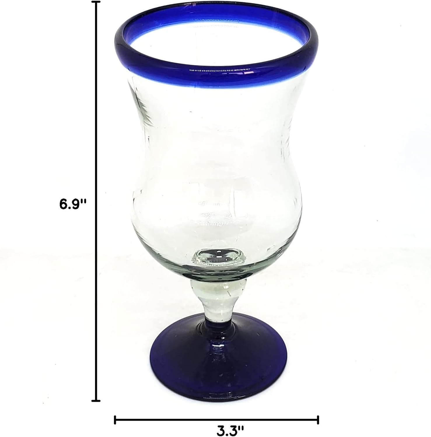 Cobalt Blue Rim 13 oz Wine Glasses (set of 6), Recycled Glass, Lead-free, Toxin-Free (13oz Wine)