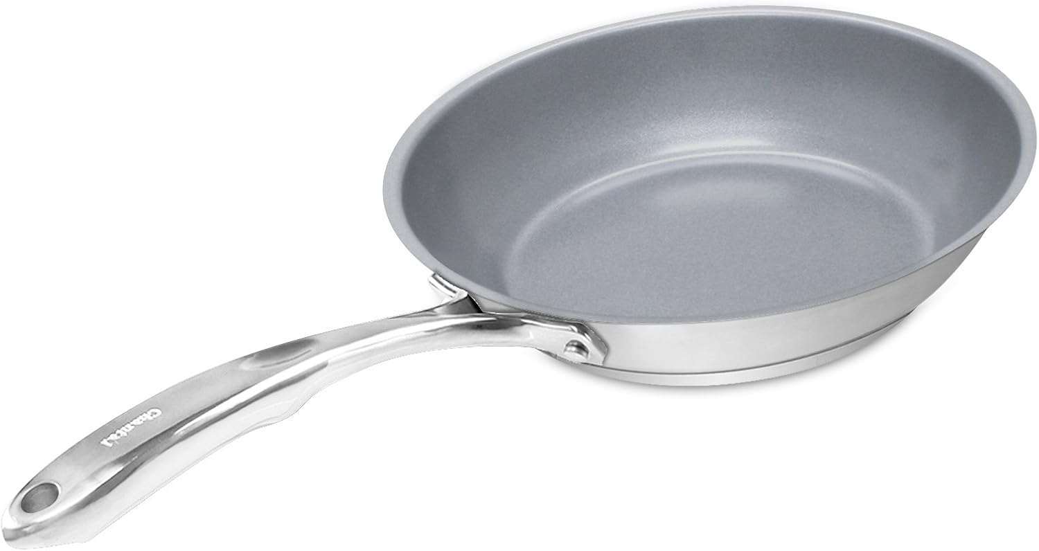 Chantal Induction 21 Steel 1 quart NonStick Saucepan with Tempered Glass Lid, Ceramic Non Stick, Brushed Stainless Steel