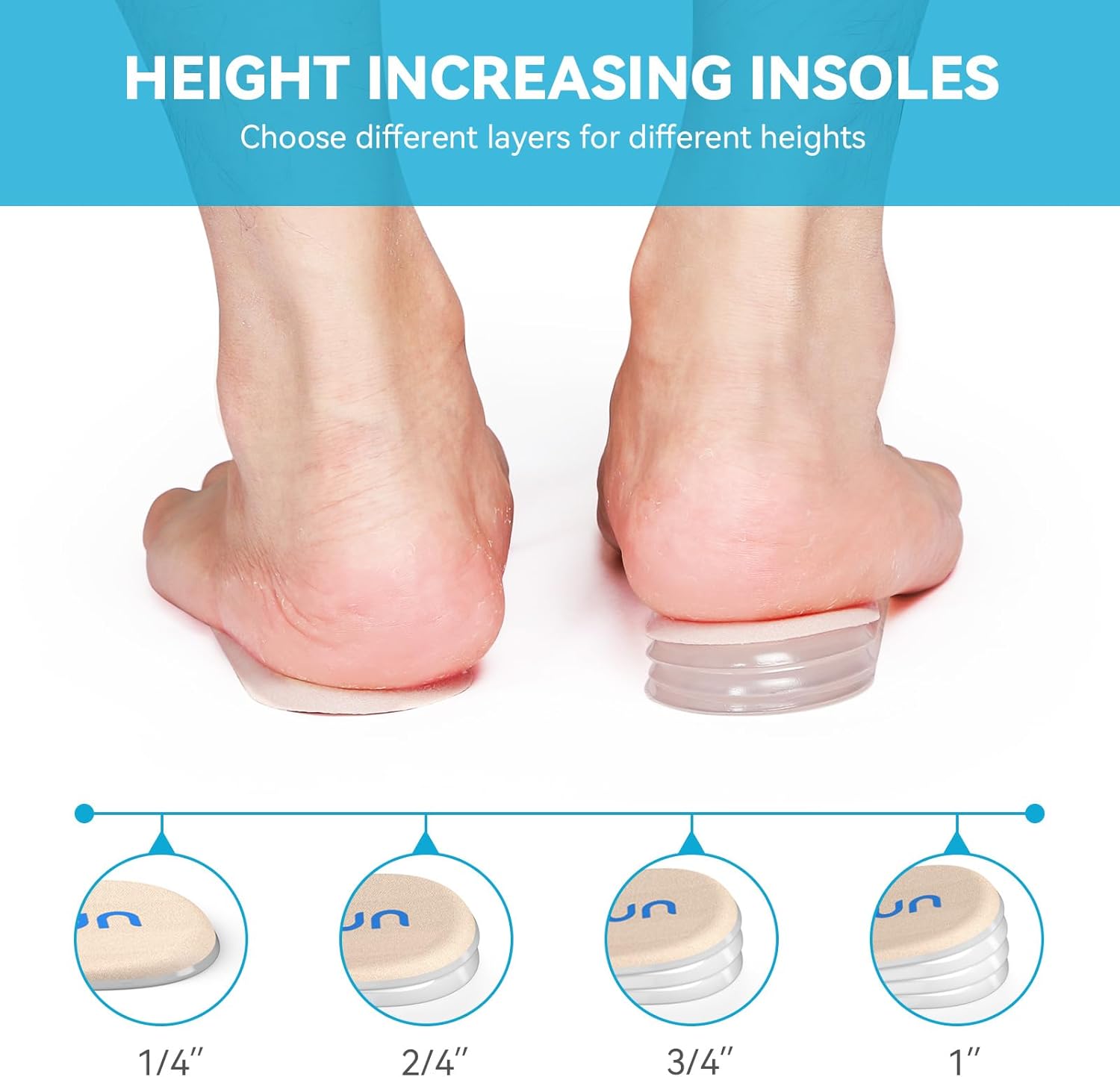 Sumifun Heel Lift, 4-Layer 1 Inch Gel Shoe Lifts for Women Uneven Legs, Adjustable Orthopedic Heel Lifts for Heel Pain and Leg Length Discrepancy