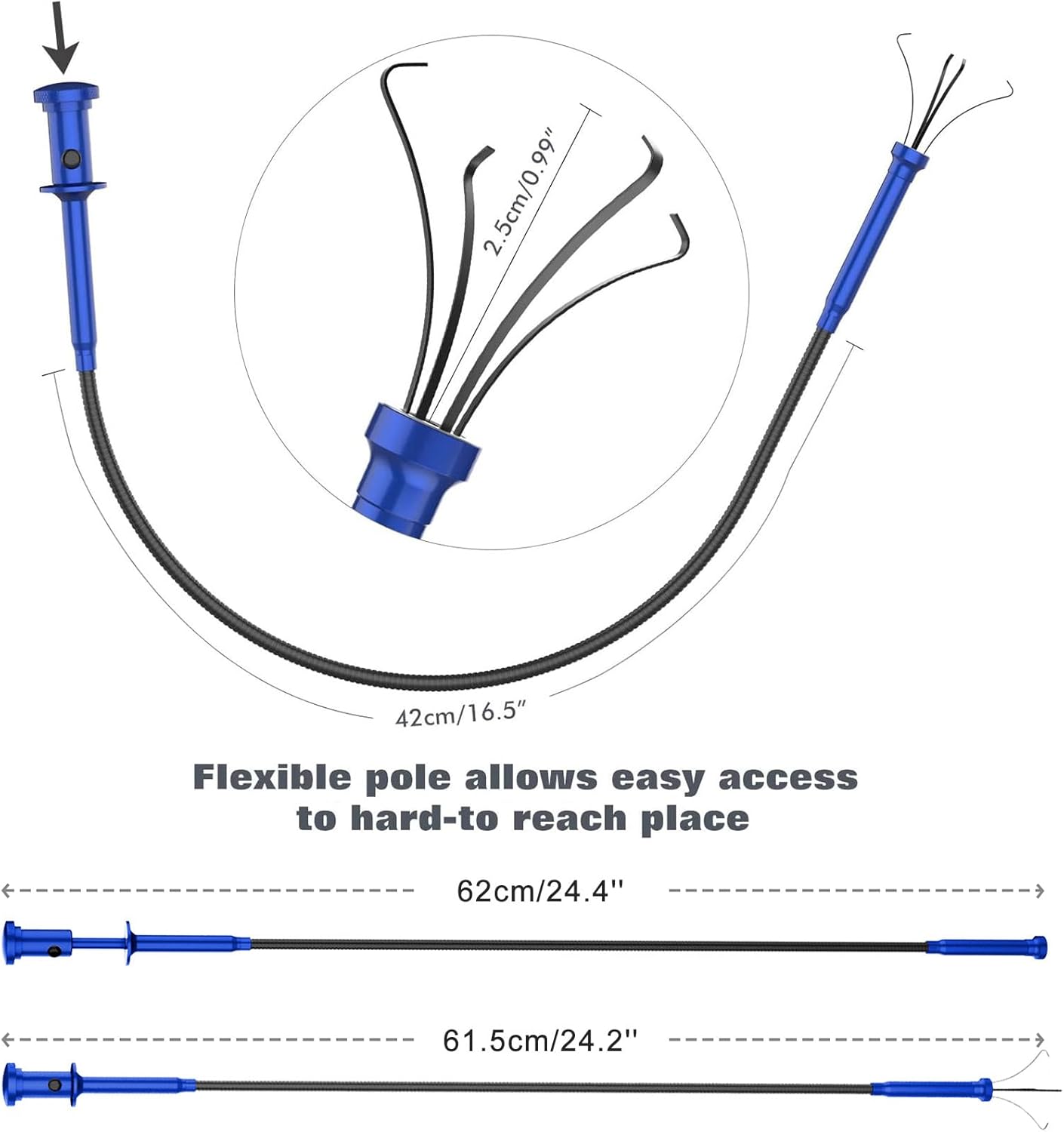Housolution Grabber Tool Magnetic, Bendable Reacher with LED Lights, Blue