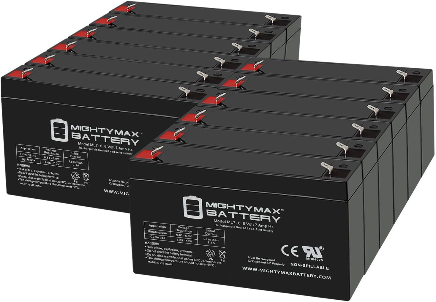 Mighty Max Battery ML7-6 - 6 Volt 7 AH, F1 Terminal, Rechargeable SLA AGM Battery, Mighy Max Product