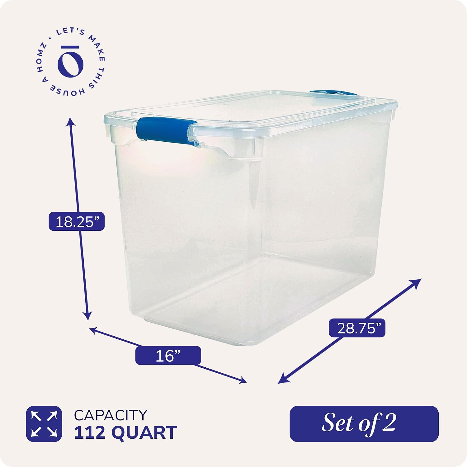HOMZ Clear Plastic Storage Bins with Latching Lid, 15.5 Qt, Blue, 4 Pack | Stackable Container Set for Home, Office Shelves, Kitchen, Garage, and Bathroom Organization