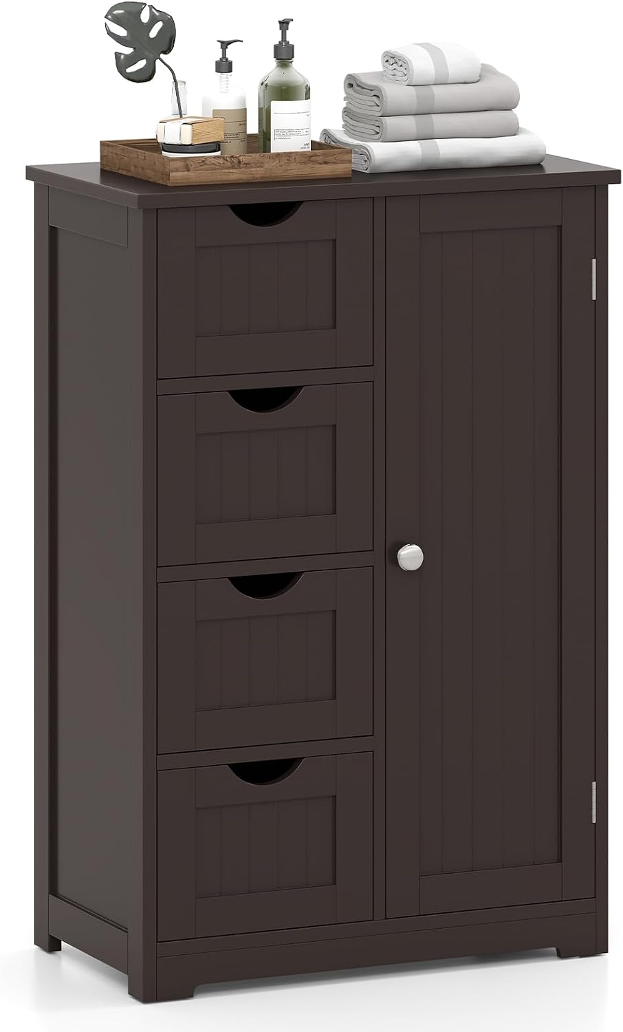 Giantex Storage Cabinet with 4 Drawers, Bathroom Storage Organizer with Cupboard, Adjustable Shelf, Anti-Toppling Device, Floor Cabinet, Entryway Storage Unit Console Table, White