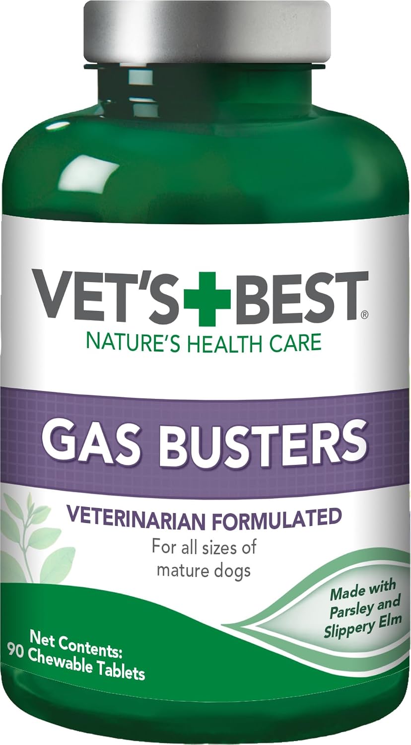 Vet's Best Gas Busters Digestive Support Tablets for Dogs, 90 Count | Helps Relieve Gas, Bloating & Constipation, Supports Healthy Digestion, Chewable Daily Digestive Aid for Dogs
