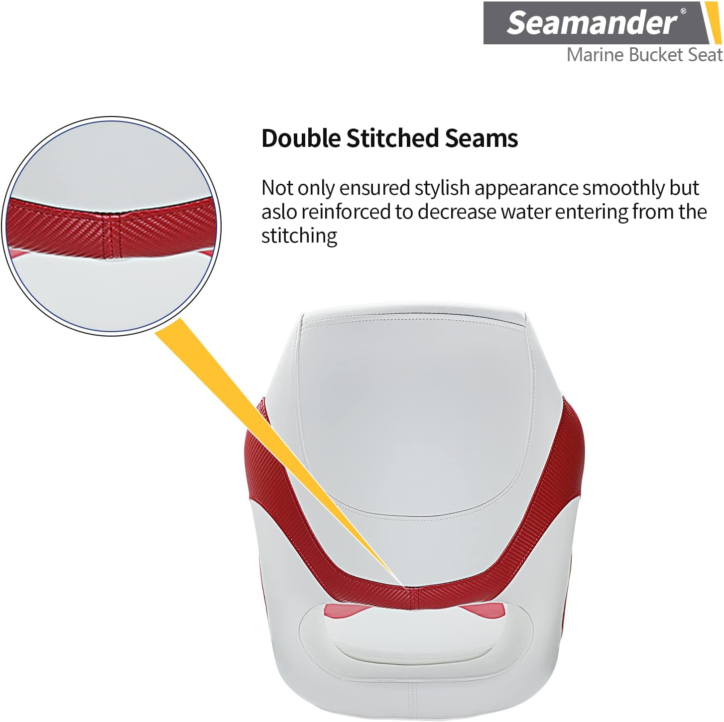 Seamander Boat Captains Chair,Captain Bucket Seat with Flip Up Bolster,Integral Rotomolded Frame, Premium EPDM Foam Material, Marine Grade Vinyl (A-White/Charcoal)