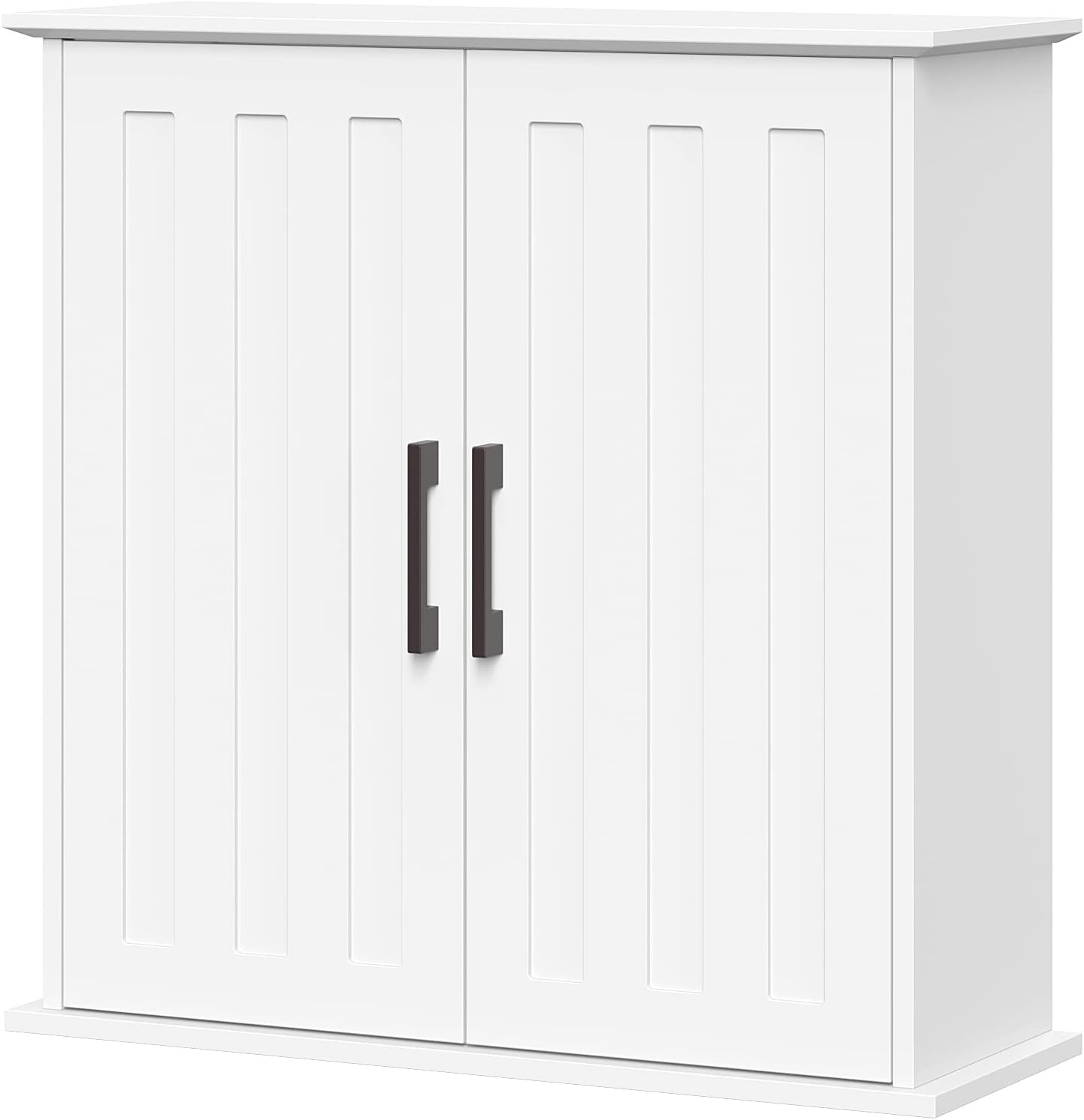 RiverRidge Monroe Two-Door Bathroom Wall Mount Medicine Cabinet, White | Adjustable Interior Shelf, Soft Close Hinges, Matte Black Handles