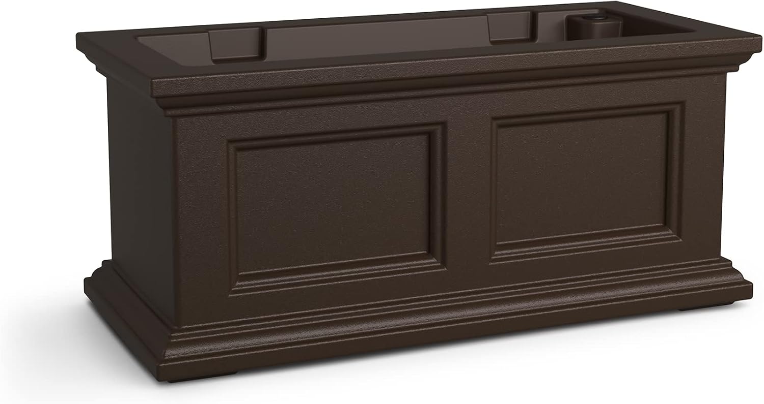 Mayne Fairfield 48in Self-Watering Rectangular Window Box Planter, Black | Self-watering, All season, Fade resistant, Mounting brackets included, Built-in overflow, 15-year warranty