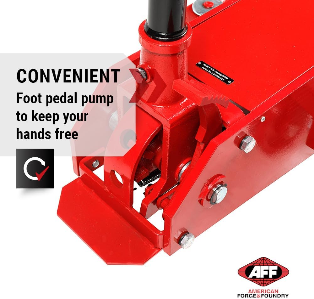 AFF 10 Ton Air Hydraulic Long Chassis Jack - for Long Overhang Vehicles | 10 T Floor Jack with Foot Pump & 3-Position Lock Handle - Ideal for Repair Shops, Bus & Truck Fleets, Heavy Duty Equipment