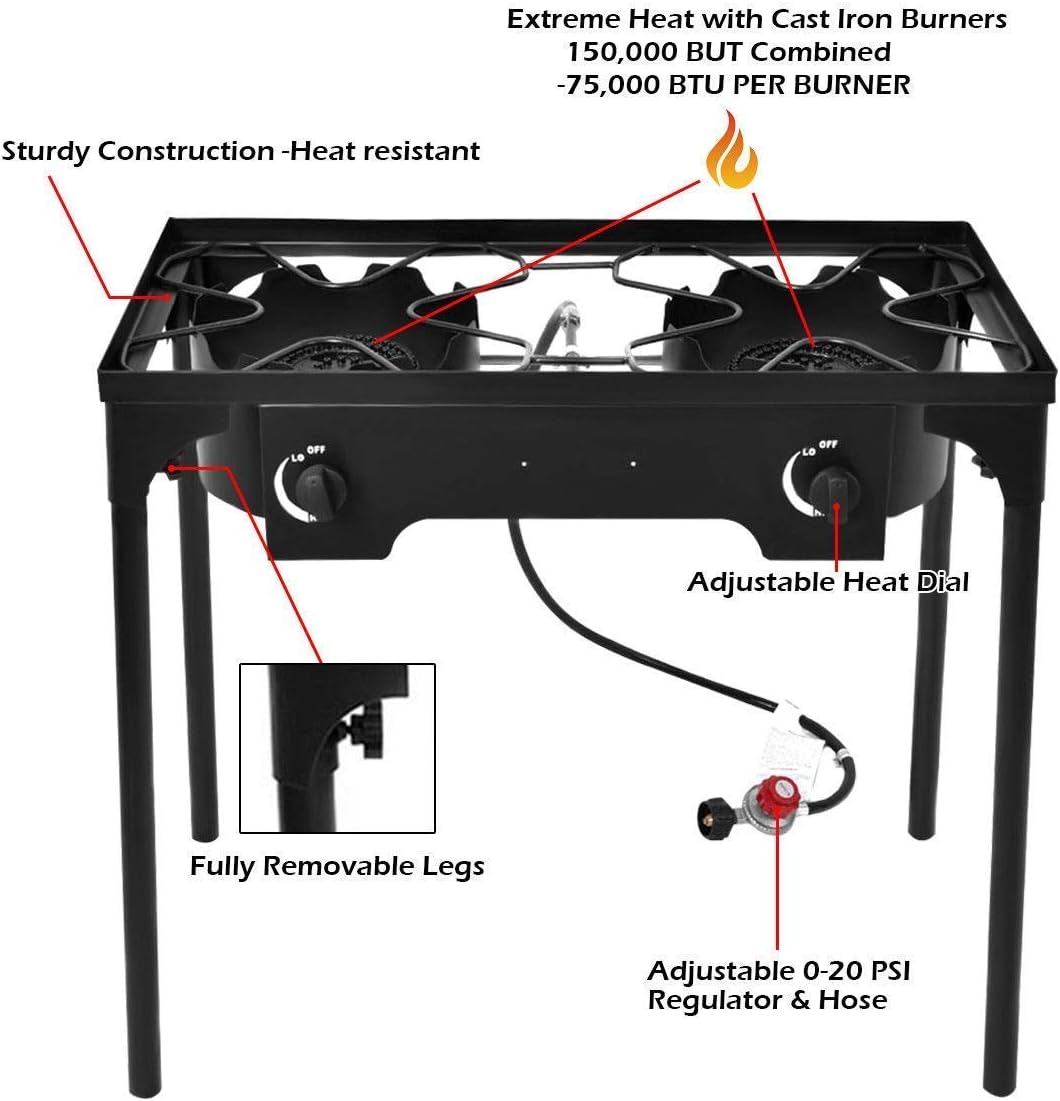 Goplus Outdoor Camping Stove, Dual Burner Propane Gas Cooker