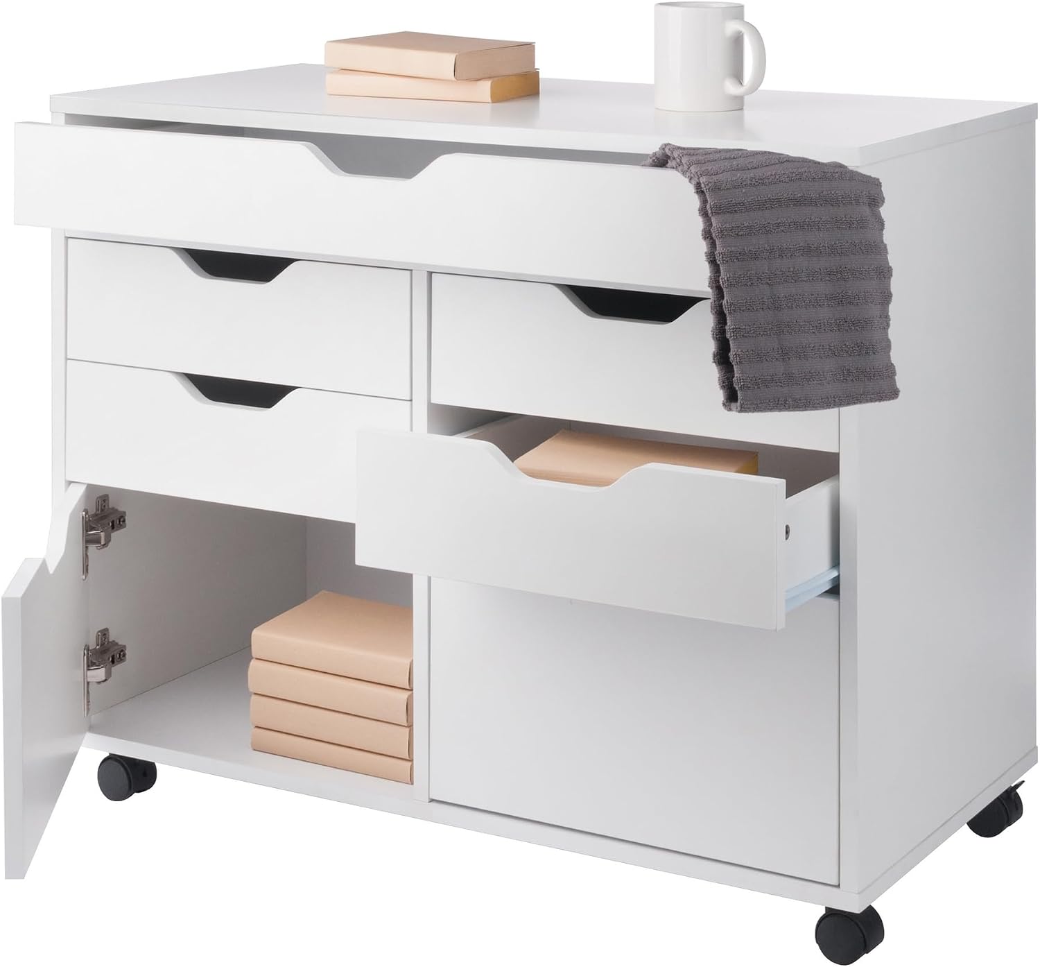 Winsome Halifax Mobile Storage Cabinet with Doors & Drawers, Stylish & Functional Home Storage Cabinet for Filing, Kitchen Organization, Moveable Furniture for Office, Dorms, Apartments
