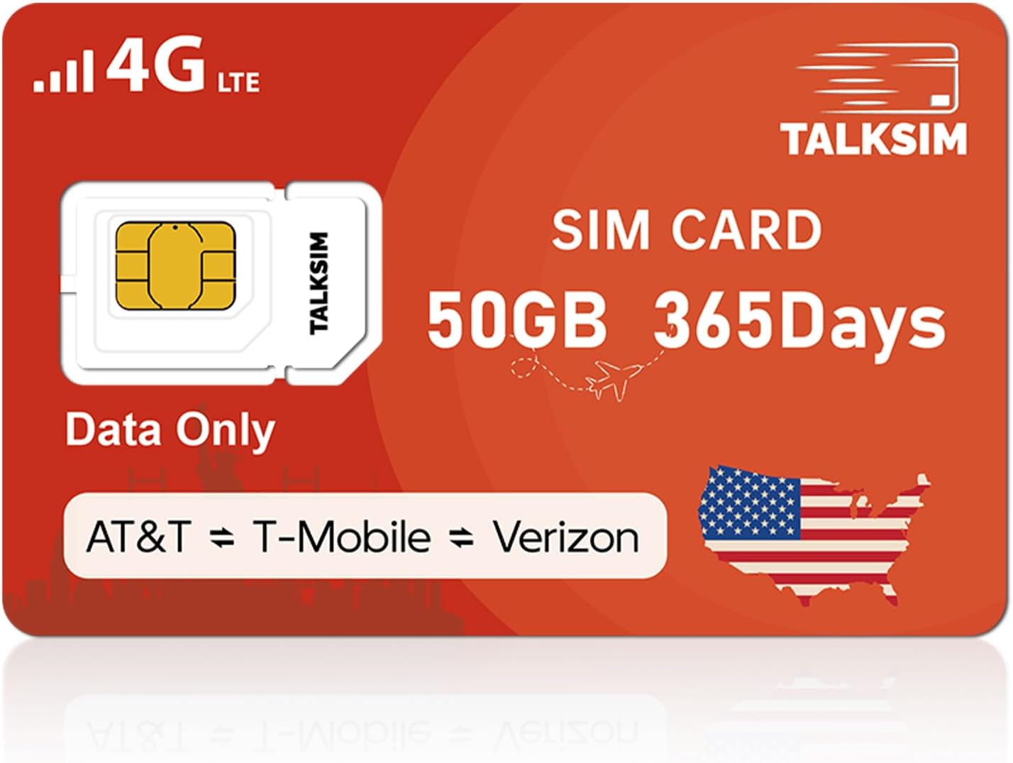 Data SIM Card 24GB 365Days Works with Verizon, AT&T and T-Mobile | 4G LTE USA Data Only, Compatible with Unlocked Security Camera/Router/Mobile WiFi Hotspot/Tablet/Trail Devices