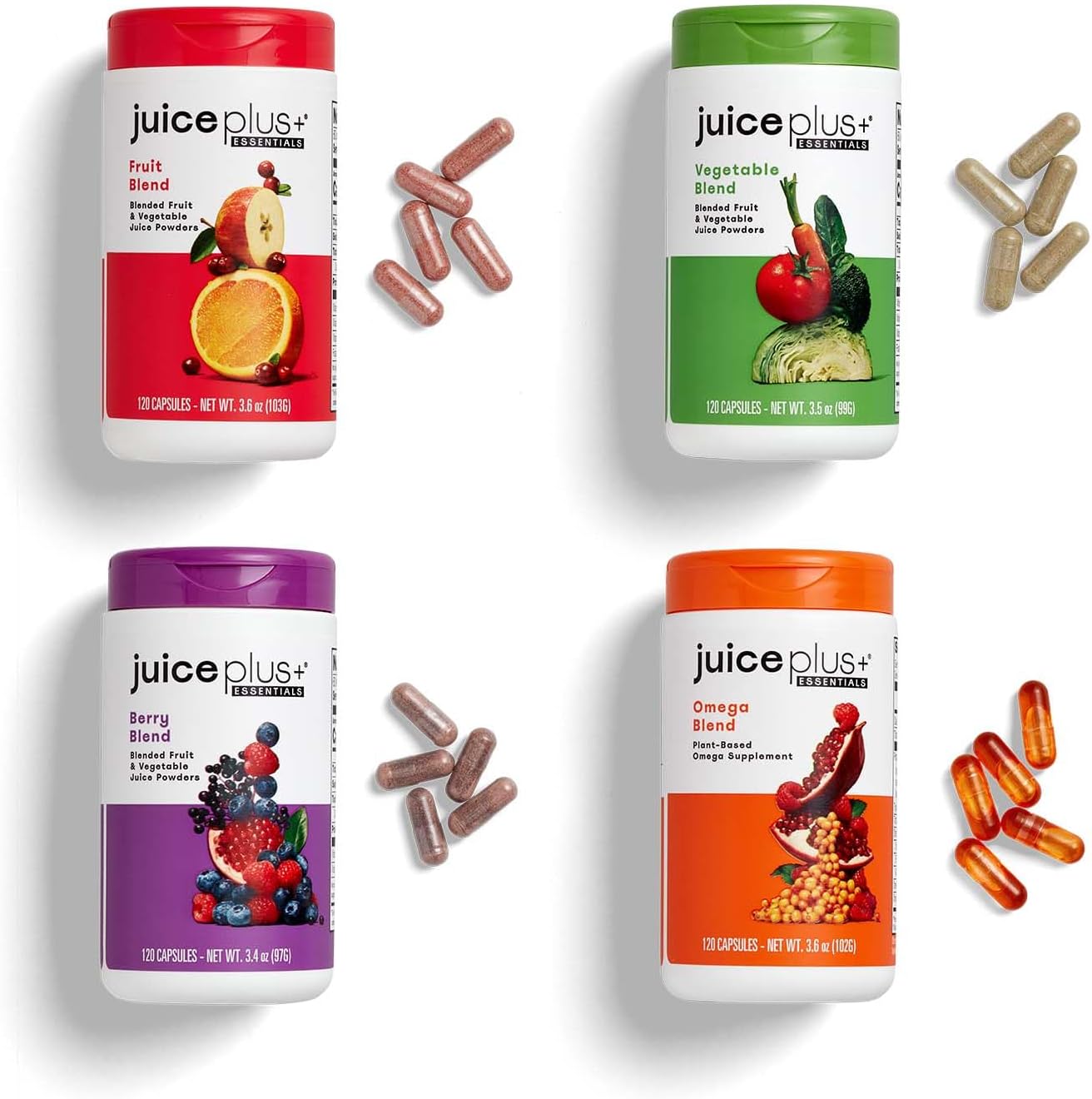 JuicePlus+ Fruit & Vegetable Blend, 2 Bottles (60+60 Servings) | Made from 20 whole fruits & vegetables — peels, leaves, seeds included — convenient daily fruit and veggie blend