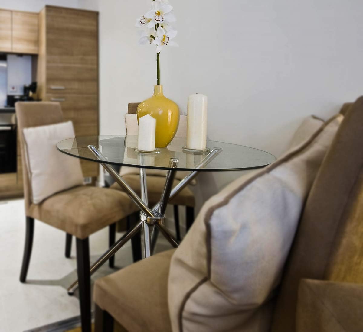 Round Clear Tempered Glass Table Top 60 Inch with 1/4 Inch Thick Flat Polished Edge w/ 2" Hole