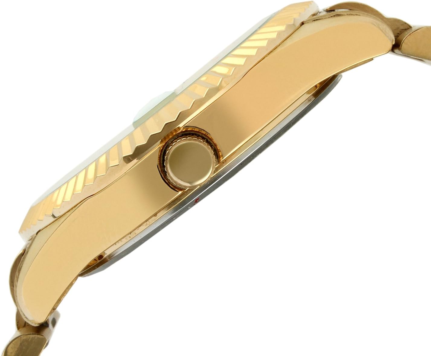Peugeot Men's Stainless Steel Big Face Luxury Watch with Day Date Windows, Roman Numerals & Coin Edge Fluted Bezel Watch