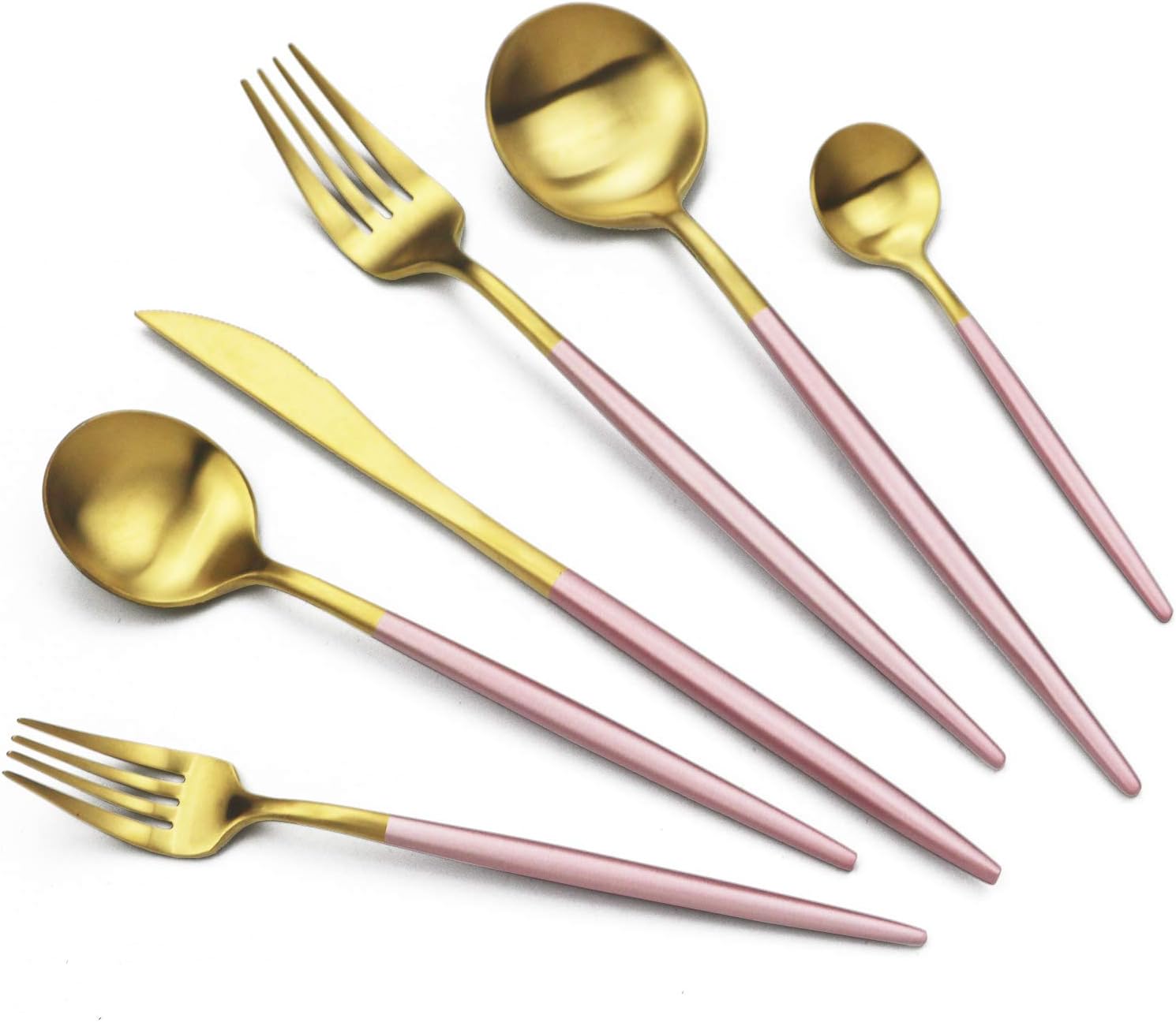 JASHII Luxury 18/10 Rainbow Flatware Set - 304 Stainless Steel Colorful Cutlery - 5-Piece Adaline Royal Modern Satin Finish for Birthday