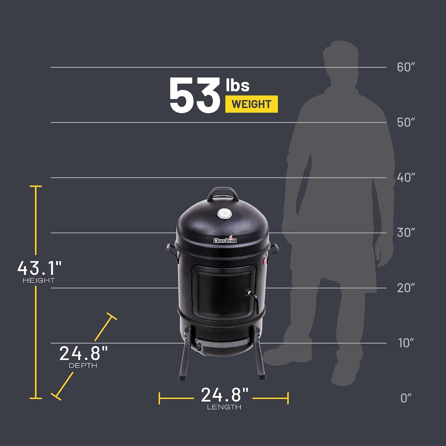 Char-Broil Bullet Charcoal Smoker 16" - 18202075,Black