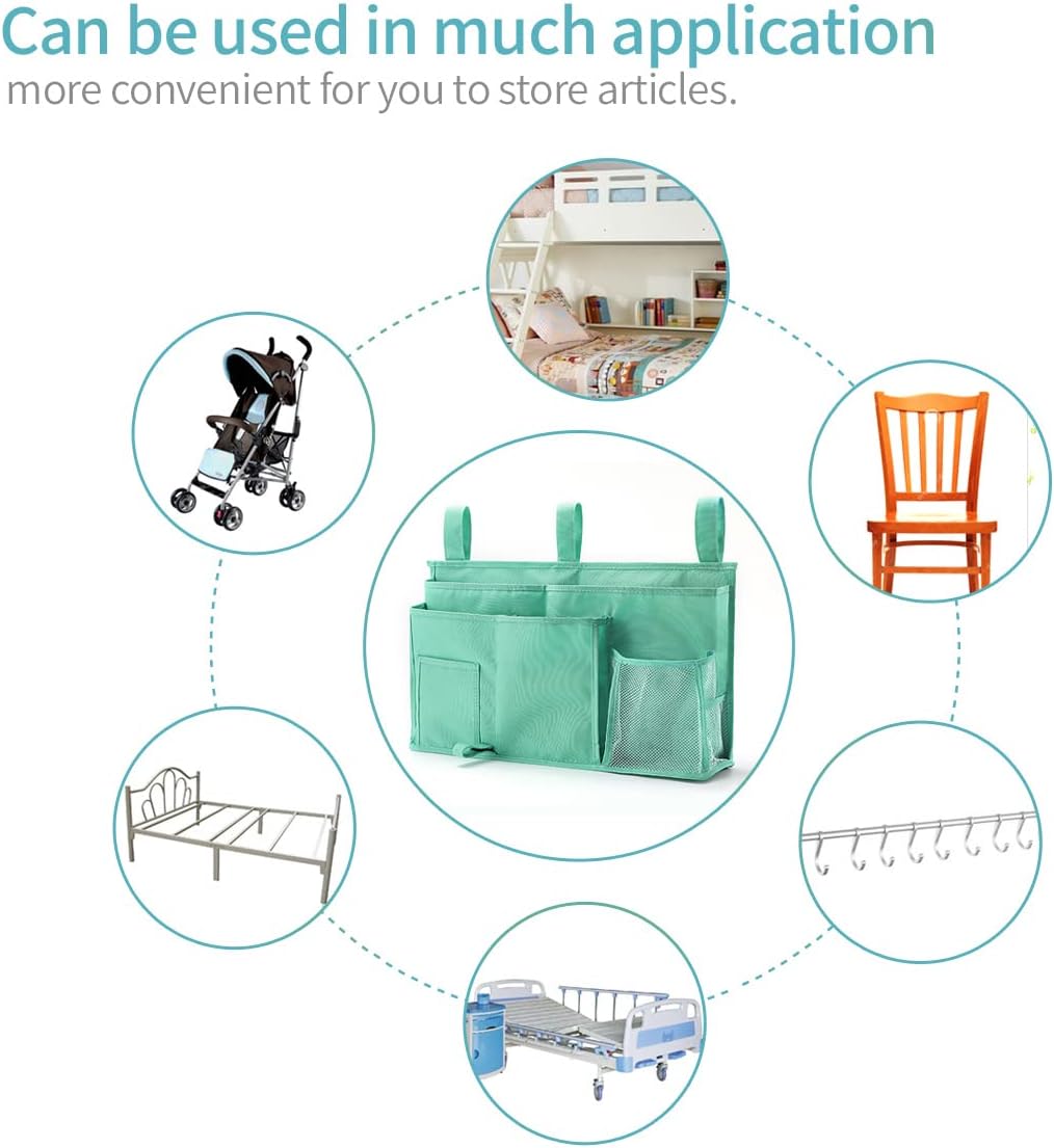 Bseash Bunk Bed Organizer, Bedside Caddy Hanging Bed Organizer Storage Bag 8 Pockets, for College Dorm Rooms Bed, Hospital Bed, Baby Bed Rails