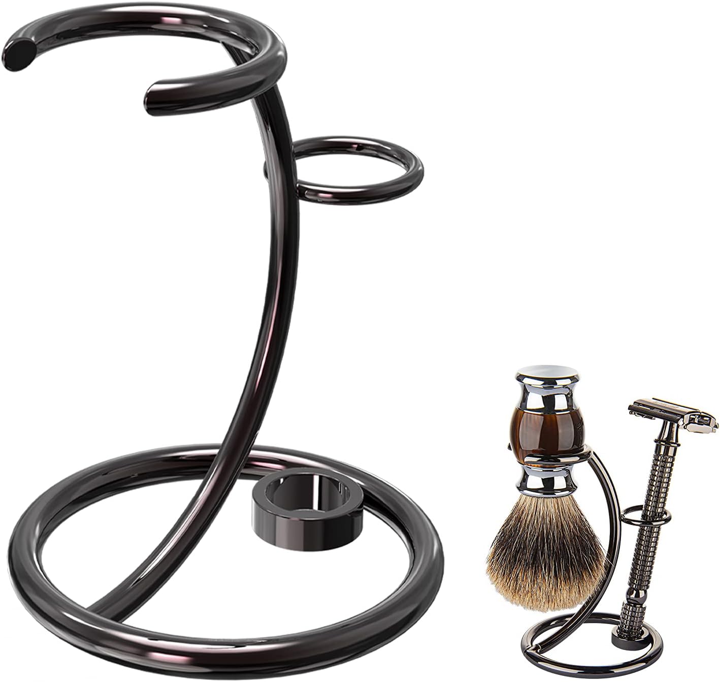 Linkidea Shower Shaving Brush Stand, Safety Razor Holder, Compatible with Vikings Blade Chieftain, Emperor Augustus Razor (Brushed Nickel)